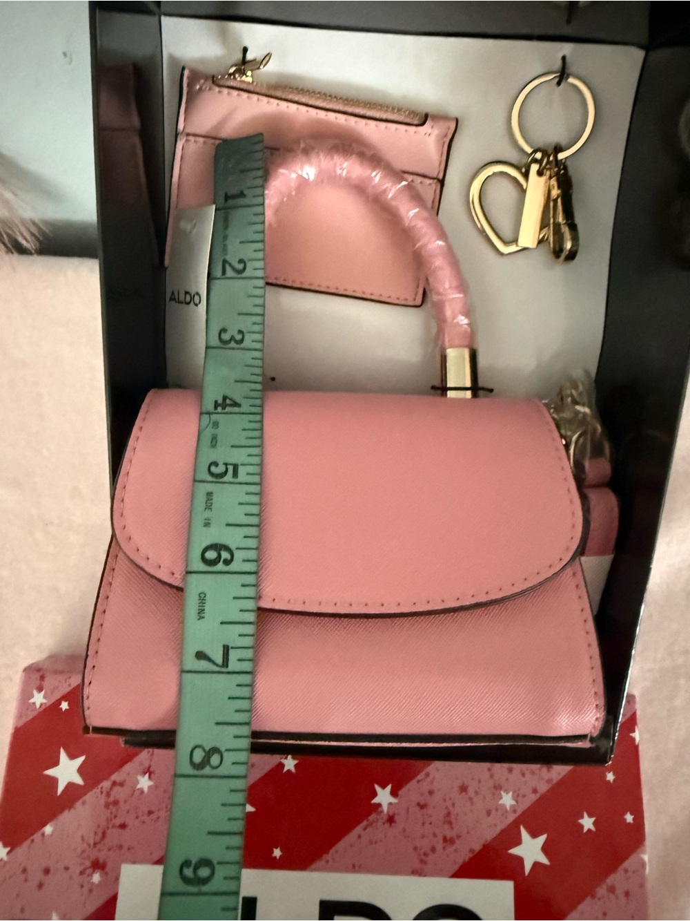 ALDO Pink Mini Top-Handle Bag with Gold Heart Keyring - Picture 11 of 11